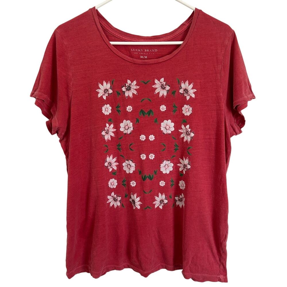 Lucky Brand Red Daisy Graphic Tee - Size Medium - Floral